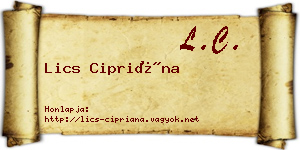 Lics Cipriána névjegykártya